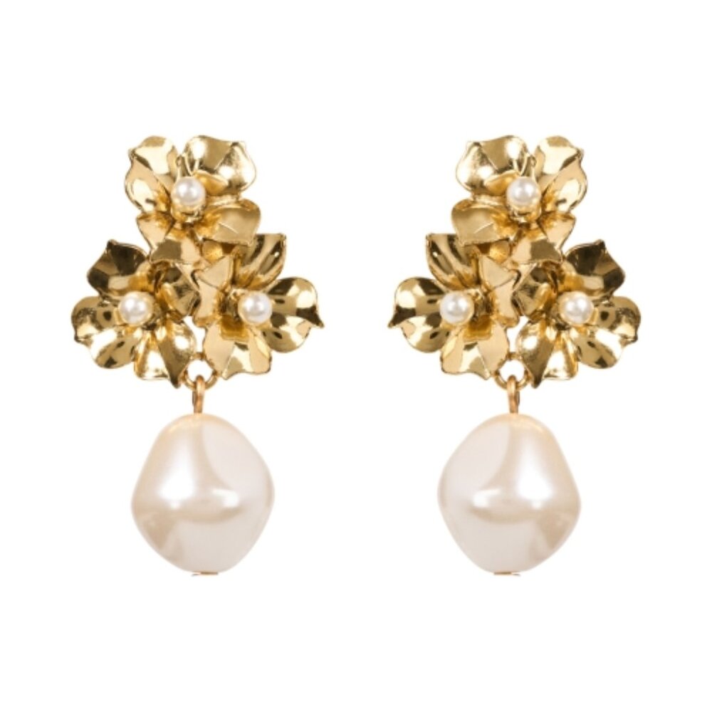 Jennifer Behr Paulina Flower Pearl Drop Earrings